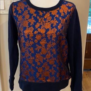 J Crew Metallic Brocade Navy/Copper Sweater M